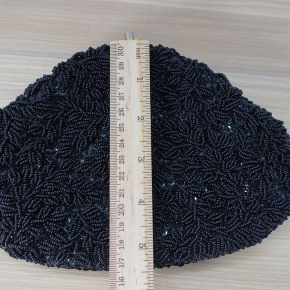 VINTAGE Black Beaded Clutch Formal Evening Purse Allover Gatsby Retro LA REGALE - Picture 4 of 10